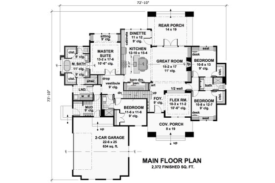 Floor Plan - Main Floor for Craftsman House Plan #51-572 - 4 bed, 3 bath