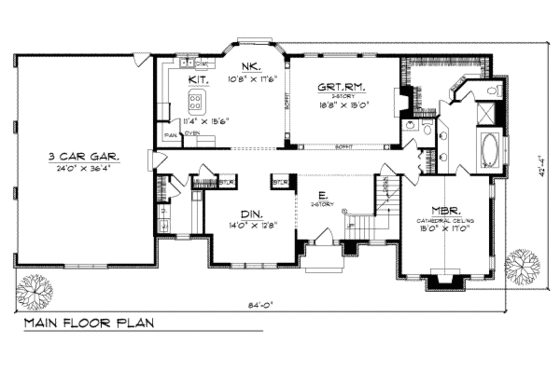 Floor Plan - Main Floor for European House Plan #70-485 - 4 bed, 3.5 bath