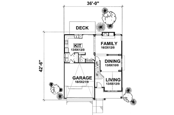 Floor Plan - Main Floor for Traditional House Plan #50-129 - 3 bed, 2.5 bath
