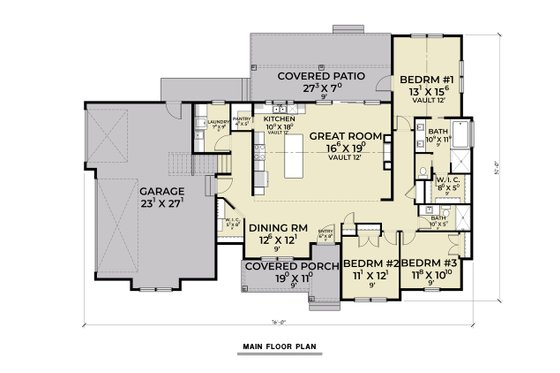 Floor Plan - Main Floor for Craftsman House Plan #1070-203 - 3 bed, 2 bath