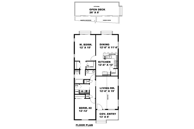 Architectural House Design - Floor Plan - Main Floor for Bungalow House Plan #117-909 - 2 bed, 1 bath
