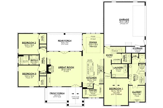 Floor Plan - Main Floor for Farmhouse House Plan #430-233 - 3 bed, 2.5 bath