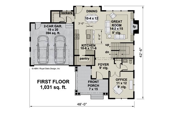 Floor Plan - Main Floor for Craftsman House Plan #51-1193 - 3 bed, 2.5 bath