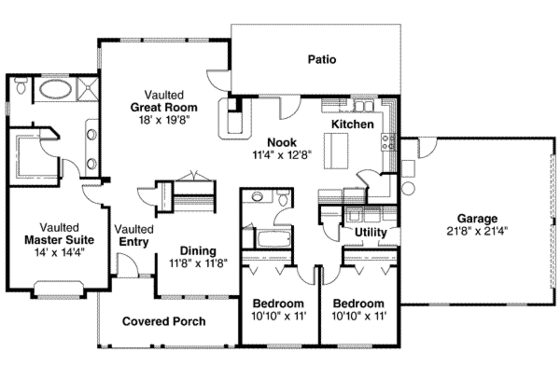 Floor Plan - Main Floor for Ranch House Plan #124-273 - 3 bed, 2 bath