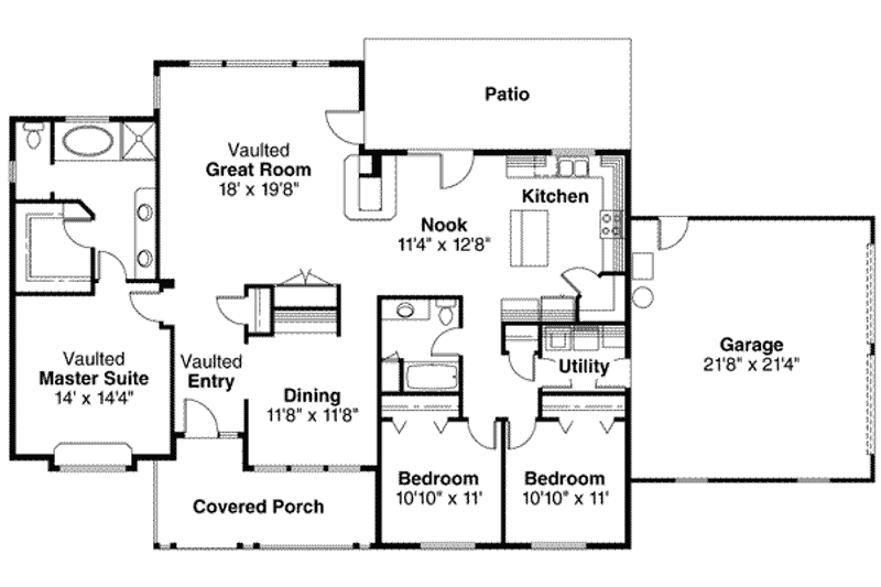 House Plan Design - Floor Plan - Main Floor for Ranch House Plan #124-273 - 3 bed, 2 bath