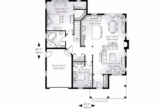 Floor Plan - Main Floor for Cottage House Plan #23-562 - 2 bed, 1.5 bath