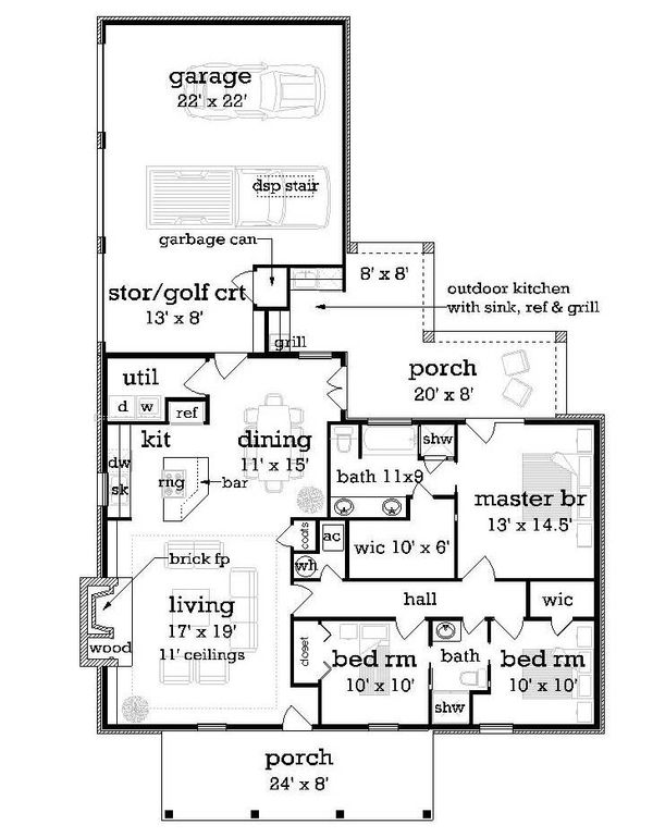 House Plan Design - Main Level Floor Plan - 1400 square foot European home