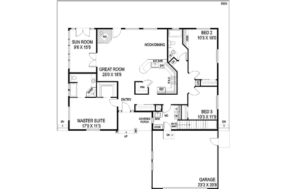 Floor Plan - Main Floor for Traditional House Plan #60-651 - 3 bed, 2 bath