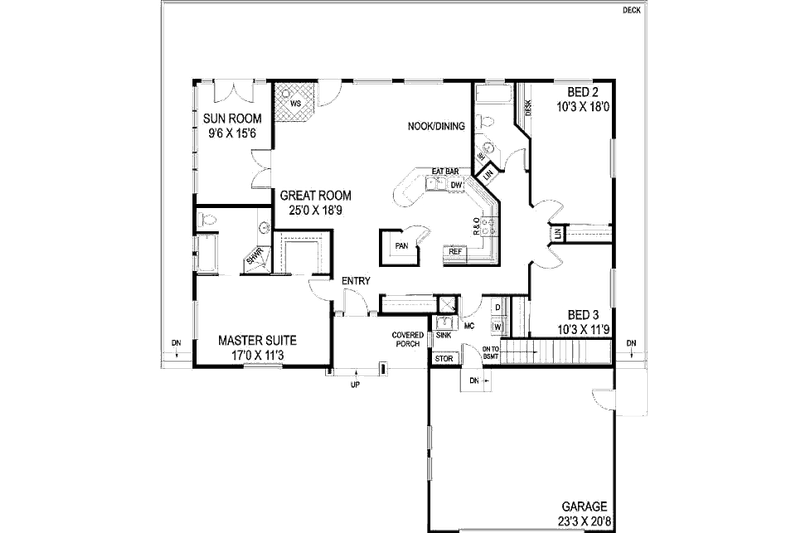 Home Plan - Floor Plan - Main Floor for Traditional House Plan #60-651 - 3 bed, 2 bath