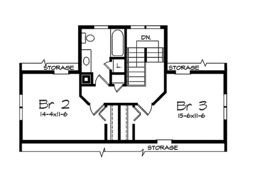 Floor Plan - Upper Floor for Cottage House Plan #57-254 - 3 bed, 2 bath