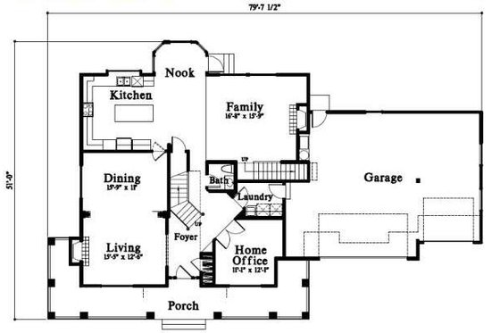 Floor Plan - Main Floor for Traditional House Plan #78-220 - 3 bed, 3.5 bath
