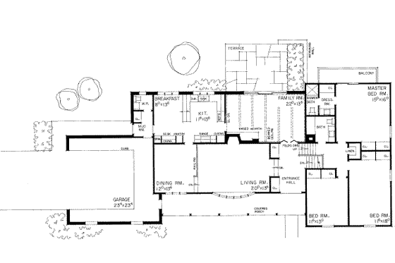 Floor Plan - Main Floor for Ranch House Plan #72-345 - 4 bed, 3.5 bath