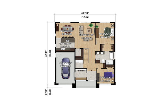 Floor Plan - Main Floor for Contemporary House Plan #25-4882 - 2 bed, 1 bath