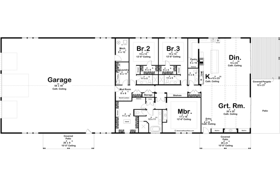 Floor Plan - Main Floor for Barndominium House Plan #455-324 - 3 bed, 3.5 bath