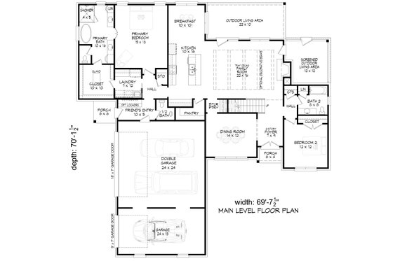 Floor Plan - Main Floor for Farmhouse House Plan #932-1101 - 4 bed, 3.5 bath