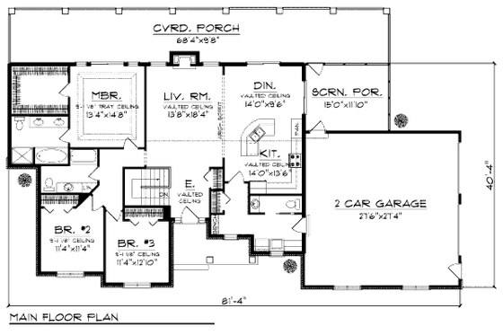 Floor Plan - Main Floor for Traditional House Plan #70-979 - 3 bed, 2.5 bath