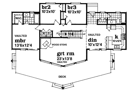 Floor Plan - Main Floor for Cabin House Plan #47-437 - 3 bed, 2 bath