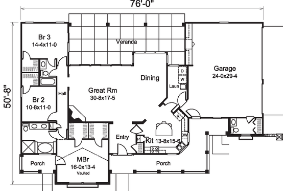 Floor Plan - Main Floor for Contemporary House Plan #57-583 - 3 bed, 2.5 bath