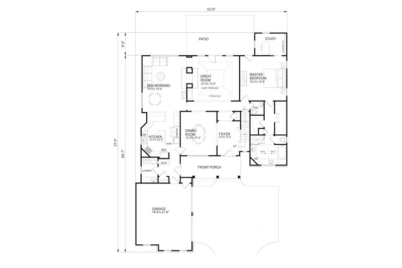 Home Plan - Floor Plan - Main Floor for Colonial House Plan #30-343 - 4 bed, 3.5 bath