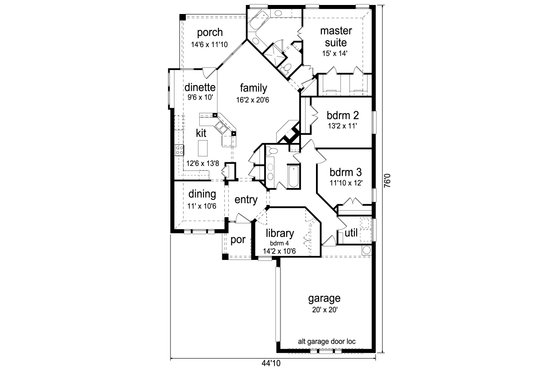 Floor Plan - Main Floor for Traditional House Plan #84-614 - 3 bed, 2 bath