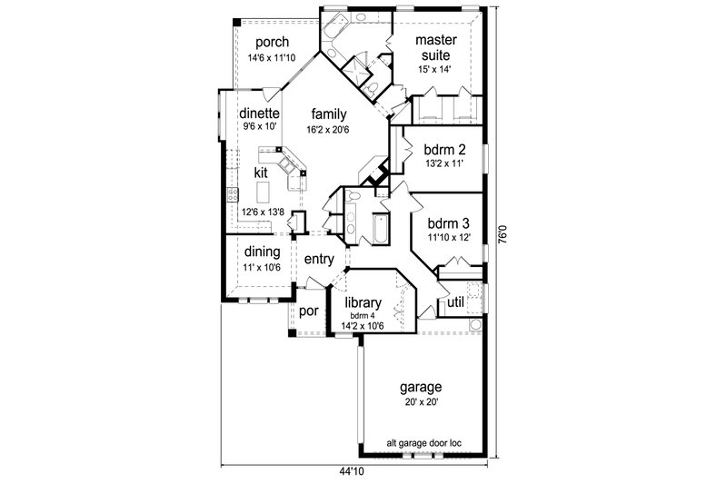 House Blueprint - Floor Plan - Main Floor for Traditional House Plan #84-614 - 3 bed, 2 bath