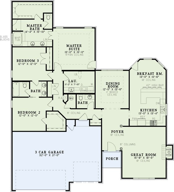 House Design - Floor Plan - Main Floor for Country House Plan #17-2707 - 3 bed, 2 bath