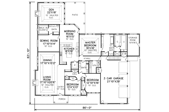 Floor Plan - Main Floor for Traditional House Plan #65-213 - 3 bed, 3 bath