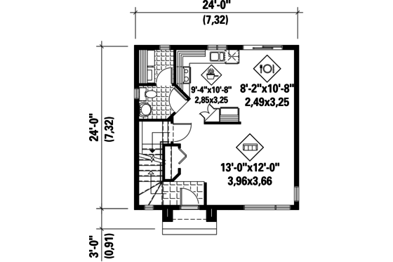 Floor Plan - Main Floor for Contemporary House Plan #25-4293 - 3 bed, 1 bath