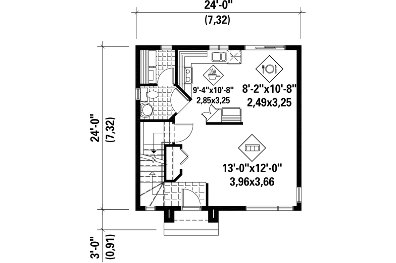 House Blueprint - Floor Plan - Main Floor for Contemporary House Plan #25-4293 - 3 bed, 1 bath