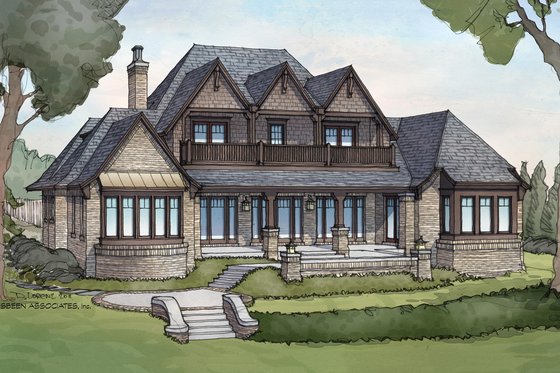 Exterior - Rear Elevation for European House Plan #928-3 - 5 bed, 6 bath