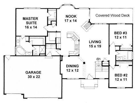 Floor Plan - Main Floor for Ranch House Plan #58-198 - 3 bed, 2 bath