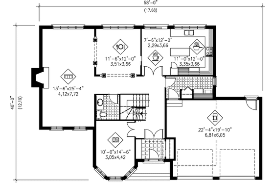 Floor Plan - Main Floor for European House Plan #25-4245 - 4 bed, 2.5 bath