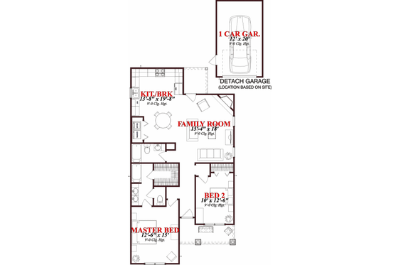 Floor Plan - Main Floor for Cottage House Plan #63-144 - 2 bed, 2 bath