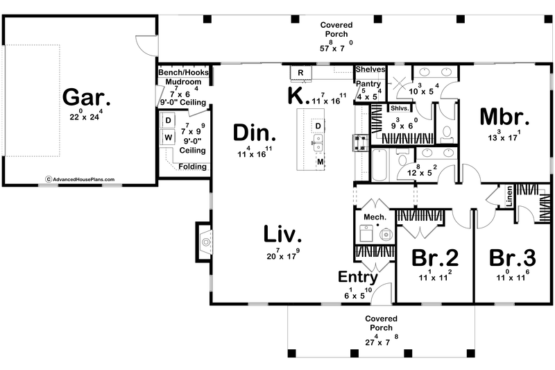 Dream House Plan - Floor Plan - Main Floor for Colonial House Plan #455-491 - 3 bed, 2 bath