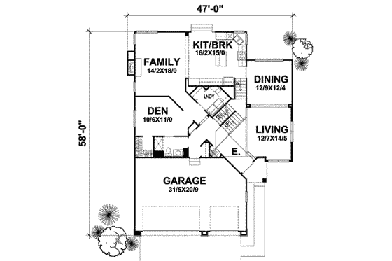 Floor Plan - Main Floor for European House Plan #50-248 - 4 bed, 3 bath