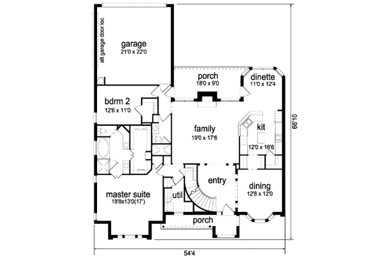 Floor Plan - Main Floor for European House Plan #84-340 - 4 bed, 3 bath