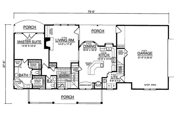 Floor Plan - Main Floor for Country House Plan #40-370 - 3 bed, 2.5 bath