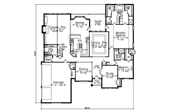 Floor Plan - Main Floor for European House Plan #52-230 - 4 bed, 3.5 bath