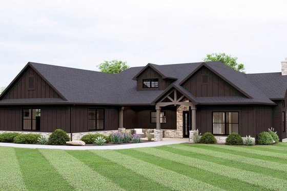Barndominium Plan with Basement and Covered Patio
