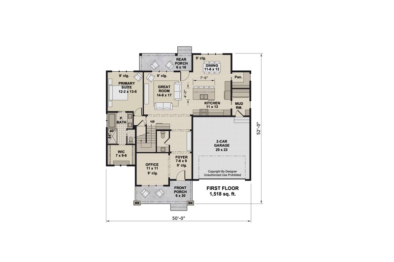 Architectural House Design - Floor Plan - Main Floor for Bungalow House Plan #51-1364 - 4 bed, 3.5 bath