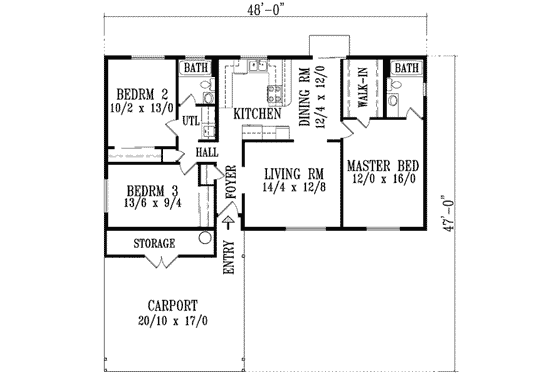 Floor Plan - Main Floor for Traditional House Plan #1-1067 - 3 bed, 2 bath