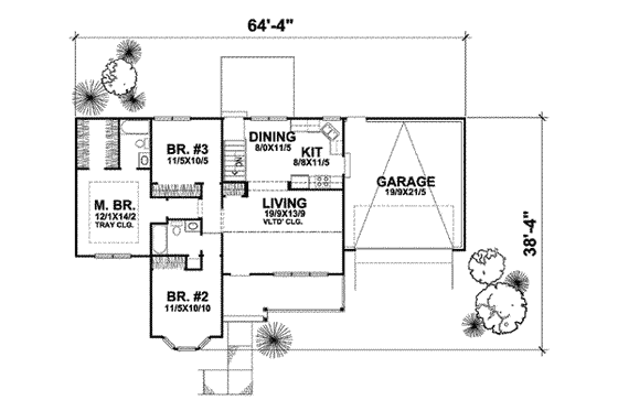 Floor Plan - Main Floor for Traditional House Plan #50-261 - 3 bed, 2 bath