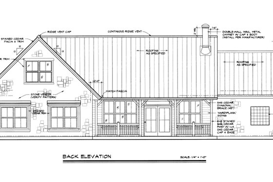 Exterior - Rear Elevation for Ranch House Plan #140-103 - 3 bed, 3 bath
