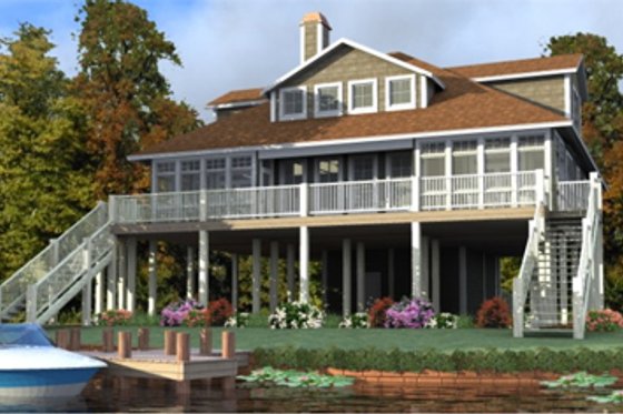 Exterior - Front Elevation for Beach House Plan #63-355 - 3 bed, 3.5 bath
