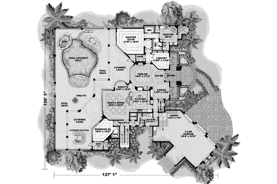 Floor Plan - Main Floor for European House Plan #27-298 - 4 bed, 5.5 bath