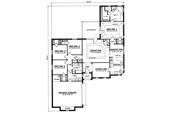 Floor Plan - Main Floor for European House Plan #42-138 - 4 bed, 2 bath
