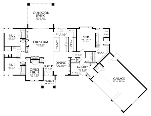 Prairie Floor Plan - Main Floor Plan #48-1105