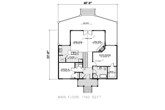 Floor Plan - Main Floor for Contemporary House Plan #138-376 - 2 bed, 1 bath