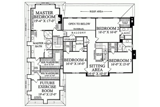 Floor Plan - Upper Floor for European House Plan #137-173 - 5 bed, 5 bath
