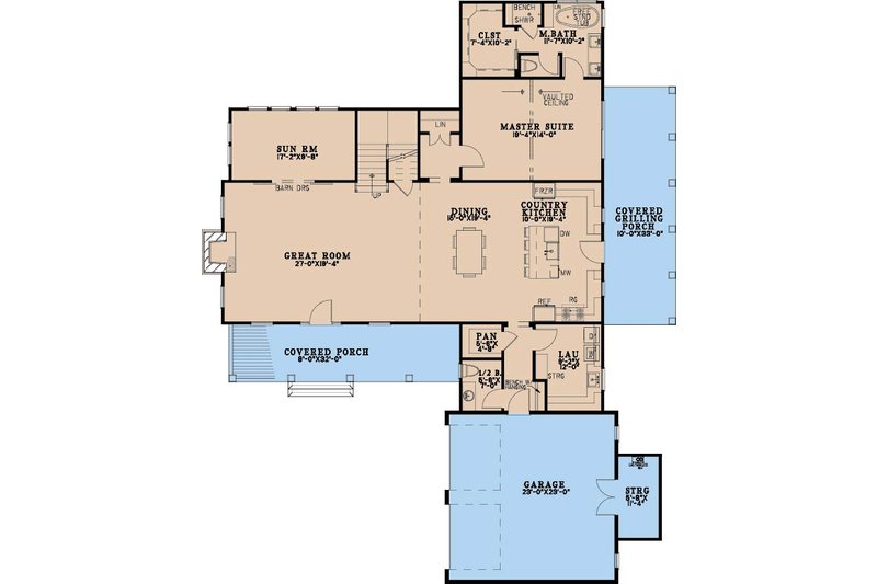 Home Plan - Floor Plan - Main Floor for Farmhouse House Plan #923-514 - 3 bed, 2.5 bath